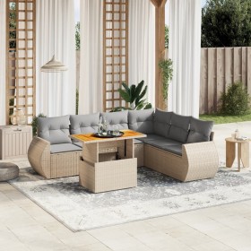 Garden sofa set with beige cushions, 8 pieces, PE rattan by , Garden sets - Ref: Foro24-3272312, Price: 603,26 €, Discount: %