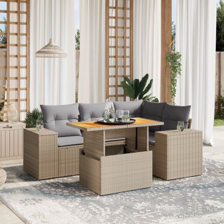 Garden sofa set with 5-piece synthetic rattan beige cushions by , Garden sets - Ref: Foro24-3272620, Price: 439,62 €, Discoun...