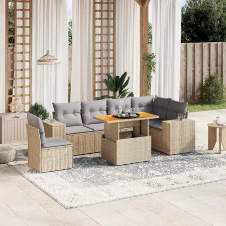 Set of 7-piece garden sofas and beige synthetic rattan cushions by , Garden sets - Ref: Foro24-3272662, Price: 571,39 €, Disc...