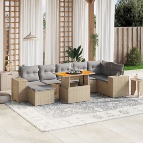 Garden sofa set with beige cushions, 8 pieces, PE rattan by , Garden sets - Ref: Foro24-3272746, Price: 593,28 €, Discount: %