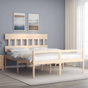 Double bed for seniors solid wood headboard by vidaXL, Beds and slatted bases - Ref: Foro24-3195421, Price: 143,99 €, Discoun...