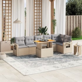 Set of 7-piece garden sofas and beige synthetic rattan cushions by , Garden sets - Ref: Foro24-3271766, Price: 548,21 €, Disc...