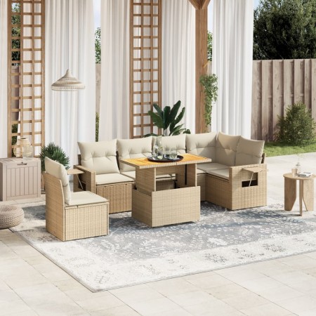 Set of 7-piece garden sofas and beige synthetic rattan cushions by , Garden sets - Ref: Foro24-3271779, Price: 585,19 €, Disc...