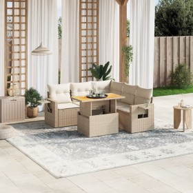 Garden sofa set with 6-piece synthetic rattan beige cushions by , Garden sets - Ref: Foro24-3271751, Price: 567,99 €, Discoun...