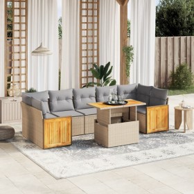 Garden sofa set with beige cushions, 8 pieces, PE rattan by , Garden sets - Ref: Foro24-3273873, Price: 644,63 €, Discount: %