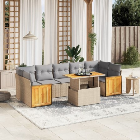 Garden sofa set with beige cushions, 8 pieces, PE rattan by , Garden sets - Ref: Foro24-3273873, Price: 644,63 €, Discount: %