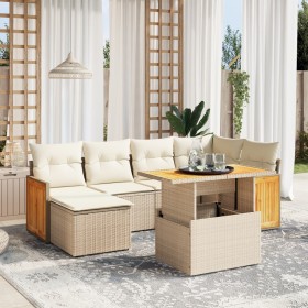 Set of 7-piece garden sofas and beige synthetic rattan cushions by , Garden sets - Ref: Foro24-3274061, Price: 617,05 €, Disc...