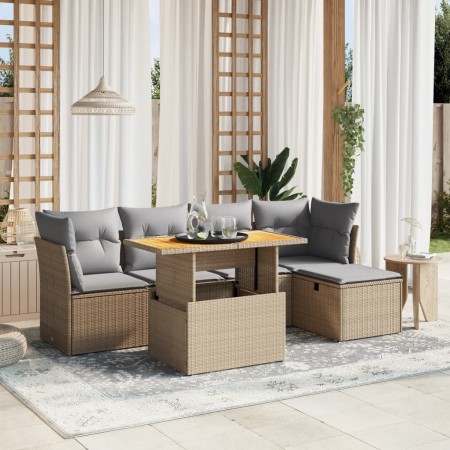 Garden sofa set with 6-piece synthetic rattan beige cushions by , Garden sets - Ref: Foro24-3275467, Price: 412,16 €, Discoun...