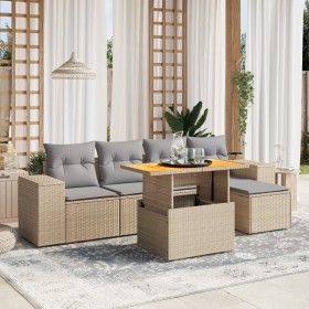 Garden sofa set with 6-piece synthetic rattan beige cushions by , Garden sets - Ref: Foro24-3275922, Price: 468,56 €, Discoun...