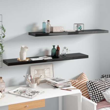 Floating wall shelves 2 pcs Glossy black MDF 120x23.5x3.8 cm by vidaXL, Shelves and shelves - Ref: Foro24-323779, Price: 48,2...