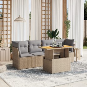 Garden sofa set with 5-piece synthetic rattan beige cushions by , Garden sets - Ref: Foro24-3270667, Price: 357,99 €, Discoun...