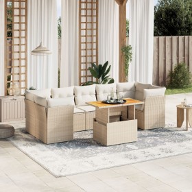 Garden sofa set with beige cushions, 8 pieces, PE rattan by , Garden sets - Ref: Foro24-3270701, Price: 710,77 €, Discount: %