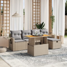 Garden sofa set with 6-piece synthetic rattan beige cushions by , Garden sets - Ref: Foro24-3275698, Price: 434,23 €, Discoun...