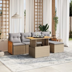 Garden sofa set with 6-piece synthetic rattan beige cushions by , Garden sets - Ref: Foro24-3273936, Price: 438,99 €, Discoun...