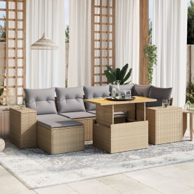 Set of 7-piece garden sofas and beige synthetic rattan cushions by , Garden sets - Ref: Foro24-3275929, Price: 532,61 €, Disc...