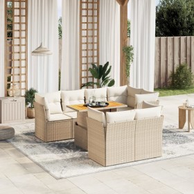 Garden sofa set with beige cushions, 8 pieces, PE rattan by , Garden sets - Ref: Foro24-3270708, Price: 717,87 €, Discount: %