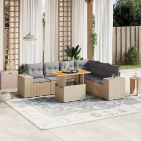 Set of 7-piece garden sofas and beige synthetic rattan cushions by , Garden sets - Ref: Foro24-3272655, Price: 571,39 €, Disc...