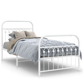 Metal bed frame with white headboard and footboard 90x200 cm by , Beds and slatted bases - Ref: Foro24-376660, Price: 93,99 €...