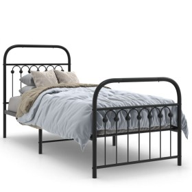 Bed frame with black metal headboard and footboard 75x190 cm by , Beds and slatted bases - Ref: Foro24-376608, Price: 86,99 €...