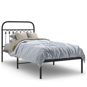 Estructura de cama con cabecero metal negro 90x200 cm de , Camas y somieres - Ref: Foro24-376593, Precio: 77,99 €, Descuento: %