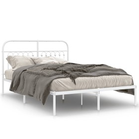 Estructura de cama de metal con cabecero blanca 135x190 cm de , Camas y somieres - Ref: Foro24-376648, Precio: 115,99 €, Desc...