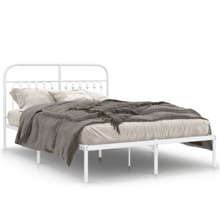 Estructura de cama de metal con cabecero blanca 135x190 cm de , Camas y somieres - Ref: Foro24-376648, Precio: 116,21 €, Desc...