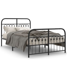 Estructura de cama con cabecero y pie metal negro 120x190 cm de , Camas y somieres - Ref: Foro24-376615, Precio: 139,99 €, De...