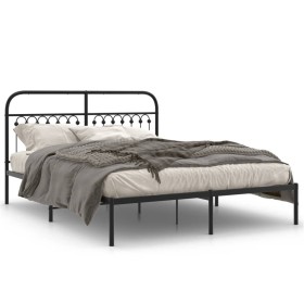 Bed frame with black metal headboard 160x200 cm by , Beds and slatted bases - Ref: Foro24-376603, Price: 122,99 €, Discount: %