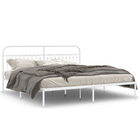 Estructura de cama de metal con cabecero blanco 193x203 cm de , Camas y somieres - Ref: Foro24-376655, Precio: 131,99 €, Desc...