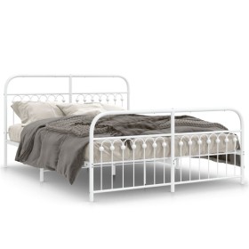 Metal bed frame with white headboard and footboard 150x200 cm by , Beds and slatted bases - Ref: Foro24-376669, Price: 150,99...