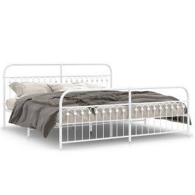 Metal bed frame with white headboard and footboard 200x200 cm by , Beds and slatted bases - Ref: Foro24-376674, Price: 165,99...