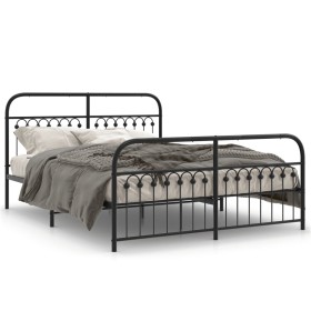 Bed frame with black metal headboard and footboard 150x200 cm by , Beds and slatted bases - Ref: Foro24-376620, Price: 150,99...