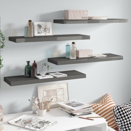 Floating wall shelf 4 units glossy gray MDF 80x23.5x3.8 cm by vidaXL, Shelves and shelves - Ref: Foro24-323795, Price: 42,35 ...