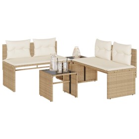 Garden sofa set with 4-piece synthetic rattan beige cushions by , Garden sets - Ref: Foro24-4003882, Price: 282,99 €, Discoun...