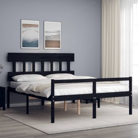 Double bed for seniors with black solid wood headboard by vidaXL, Beds and slatted bases - Ref: Foro24-3195425, Price: 157,99...