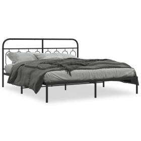 Estructura de cama con cabecero metal negro 160x200 cm de , Camas y somieres - Ref: Foro24-377120, Precio: 119,99 €, Descuent...