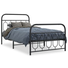 Estructura de cama con cabecero y estribo metal negro 100x190cm de , Camas y somieres - Ref: Foro24-377129, Precio: 88,99 €, ...