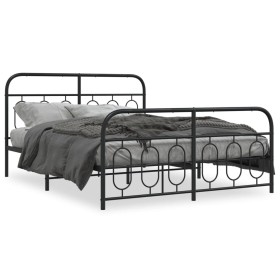 Bed frame with black metal headboard and footboard 135x190 cm by , Beds and slatted bases - Ref: Foro24-377134, Price: 130,99...