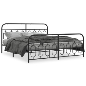 Bed frame with black metal headboard and footboard 193x203 cm by , Beds and slatted bases - Ref: Foro24-377141, Price: 149,99...