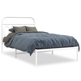 Estructura de cama de metal con cabecero blanco 100x190 cm de , Camas y somieres - Ref: Foro24-377160, Precio: 77,99 €, Descu...