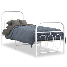 Metal bed frame with white headboard and footboard 75x190 cm by , Beds and slatted bases - Ref: Foro24-377174, Price: 79,99 €...