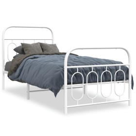 Metal bed frame with white headboard and footboard 90x190 cm by , Beds and slatted bases - Ref: Foro24-377176, Price: 85,99 €...