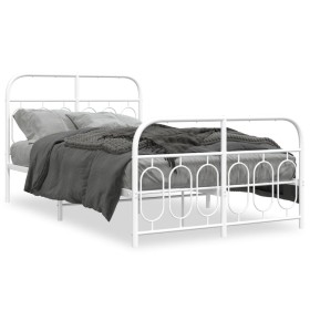 Metal bed frame with white headboard and footboard 120x190 cm by , Beds and slatted bases - Ref: Foro24-377181, Price: 127,99...