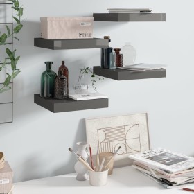 Floating wall shelf 4 pcs glossy gray MDF 23x23.5x3.8 cm by vidaXL, Shelves and shelves - Ref: Foro24-323783, Price: 27,06 €,...