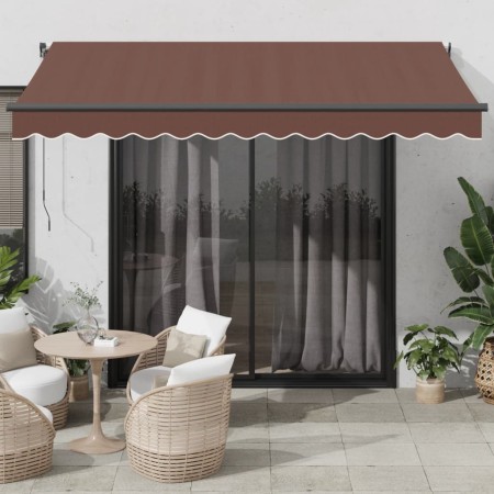 Toldo retráctil manual con luz LED marrón 350x250 cm de , Toldos - Ref: Foro24-3215742, Precio: 268,23 €, Descuento: %