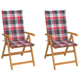 Garden chairs 2 units with red checkered cushions teak wood by , Garden chairs - Ref: Foro24-3062389, Price: 242,76 €, Discou...