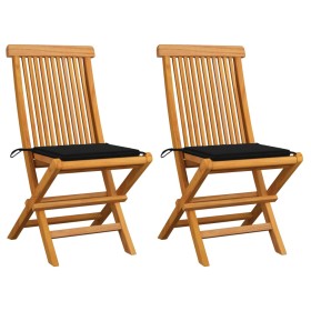 Garden chairs, 2 units, with black cushions, teak wood. by , Garden chairs - Ref: Foro24-3062467, Price: 127,75 €, Discount: %