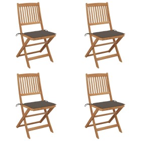 Folding garden chairs 4 units and solid acacia wood cushions by , Garden chairs - Ref: Foro24-3064679, Price: 202,90 €, Disco...