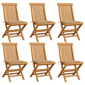 Garden chairs 6 units with beige cushions teak wood by , Garden chairs - Ref: Foro24-3065593, Price: 379,02 €, Discount: %