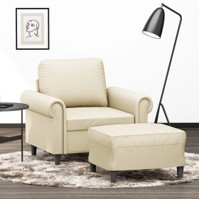 Sessel mit Hocker aus cremefarbenem Kunstleder, 60 cm. von , Sofas - Ref: Foro24-3201201, Preis: 219,99 €, Rabatt: %